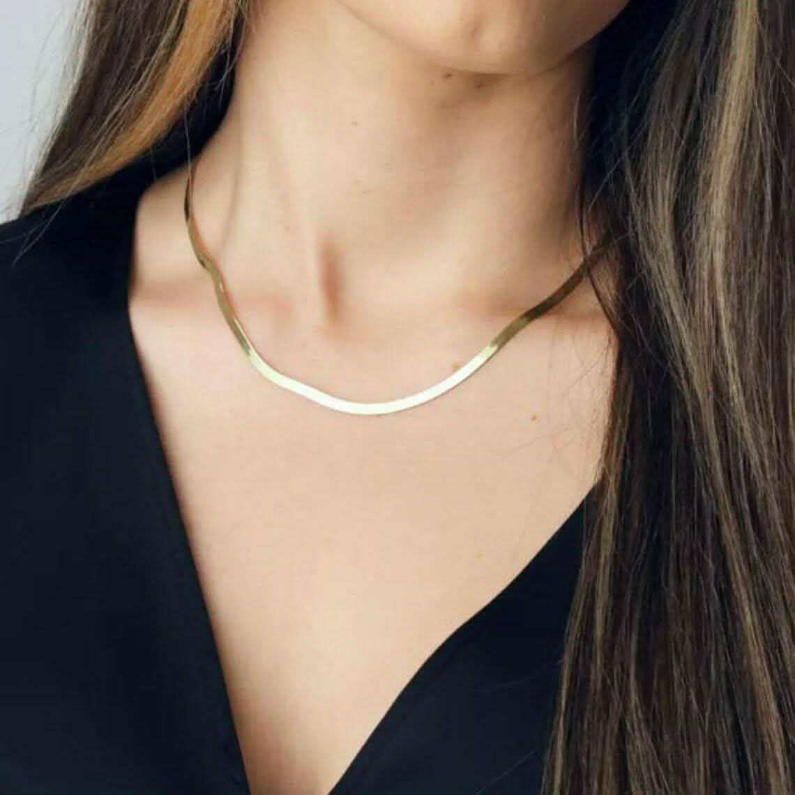14k Solid Yellow Gold High Polish Herringbone Necklace Chain 3mm