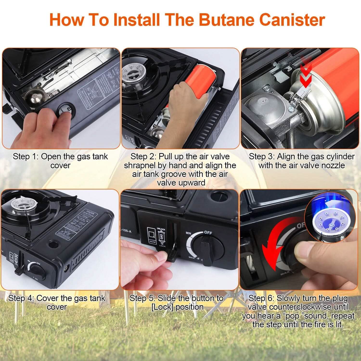 3300W Portable Camping Stove Butane Canister Dual Fuel Burner