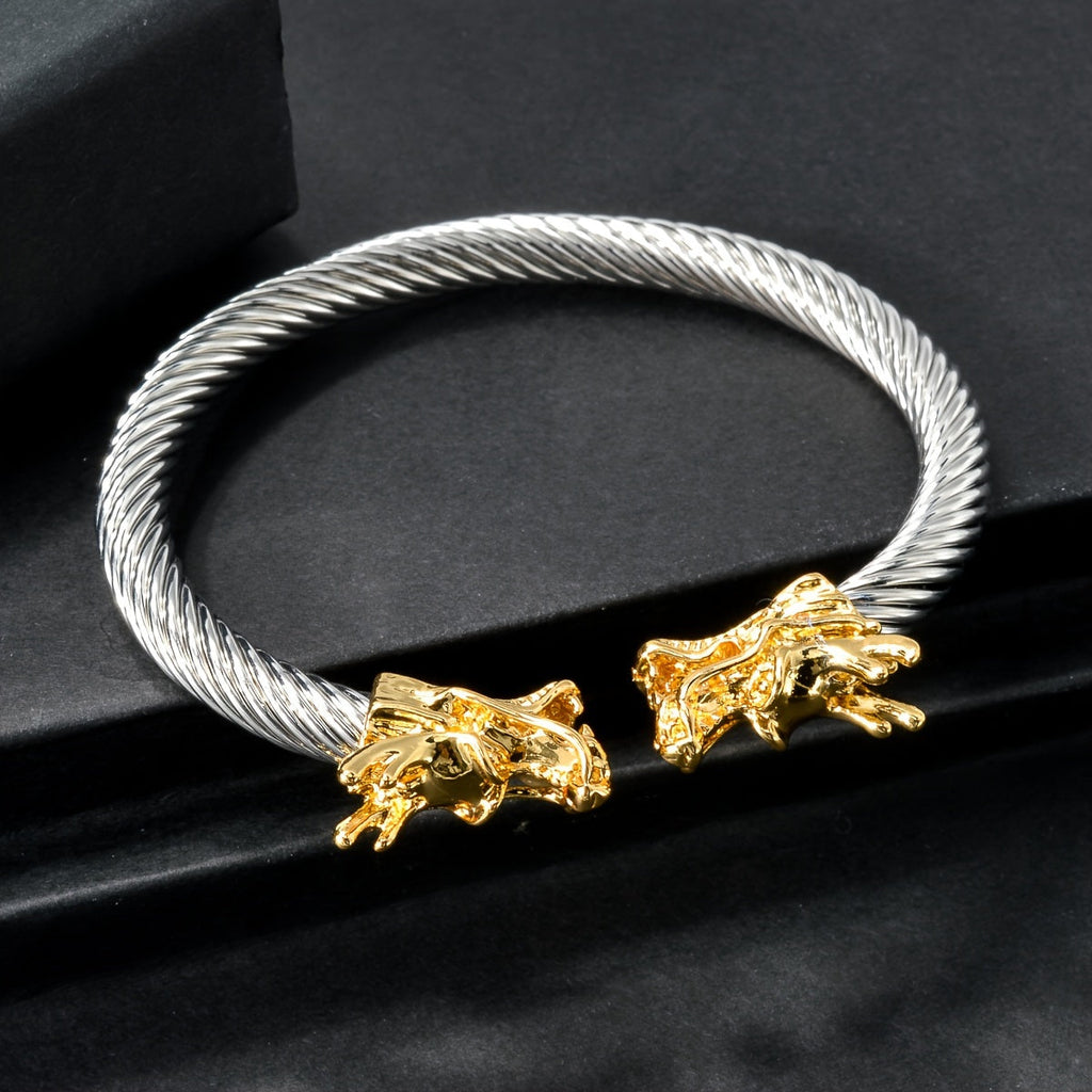 Double Dragon Copper Bracelet – Rock & Hip-Hop Style, Unisex