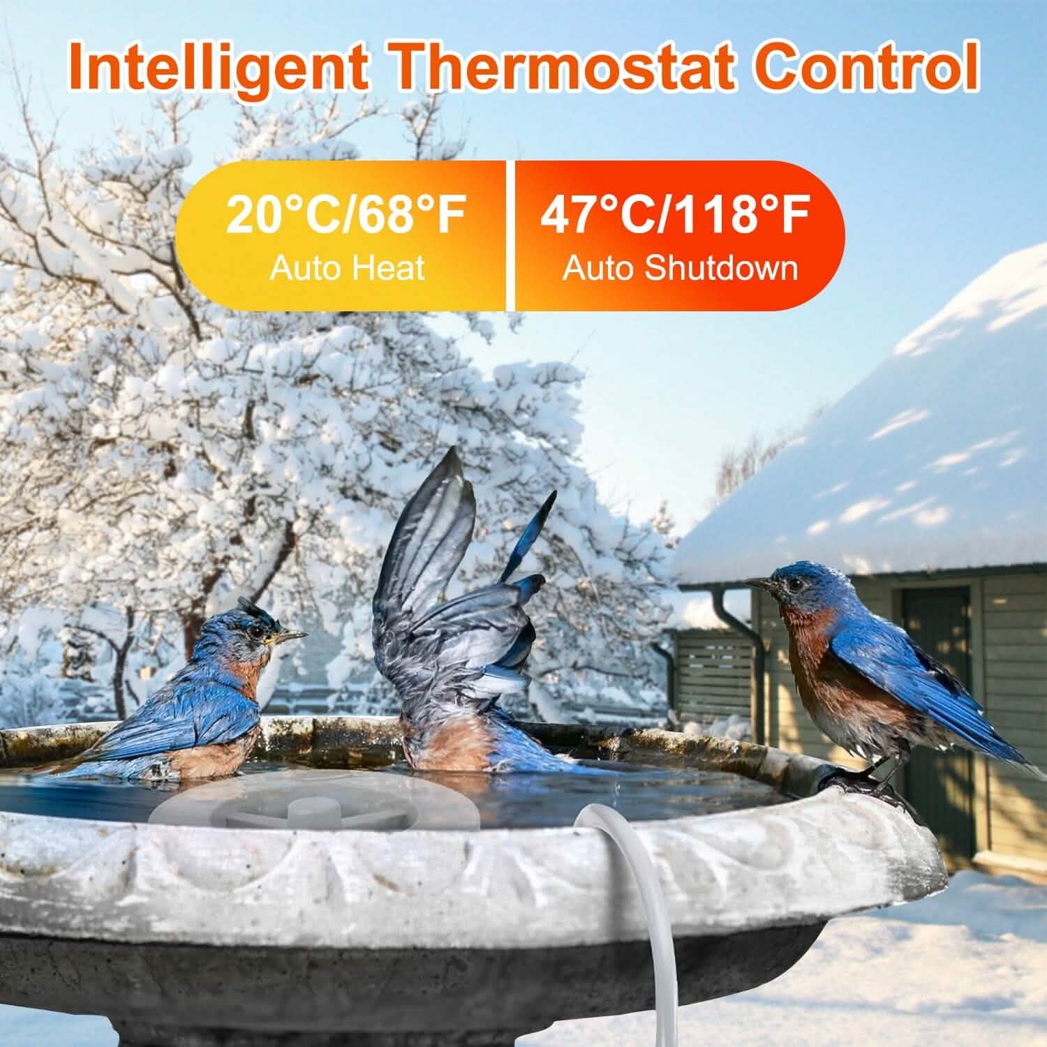 70W Bird Bath Deicer Aluminum Alloy Water Heater with Thermostat Auto Shutdown