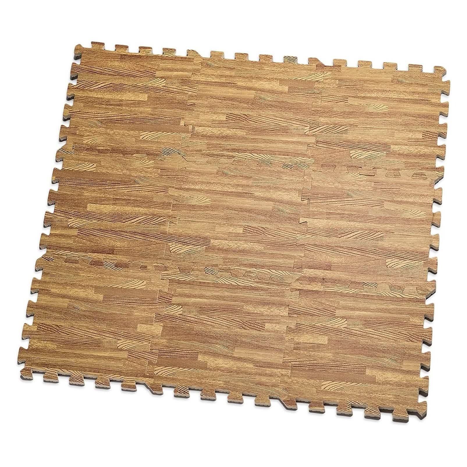 9-Piece Set: HemingWeigh Printed Wood Grain Interlocking Foam Floor Puzzle Mats