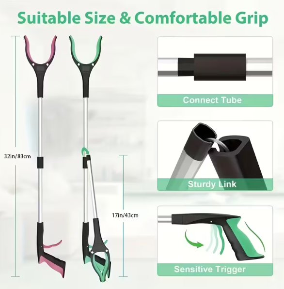 Heavy-Duty Steel Folding Trash Picker – 32" with Magnet & Anti-Slip Handle