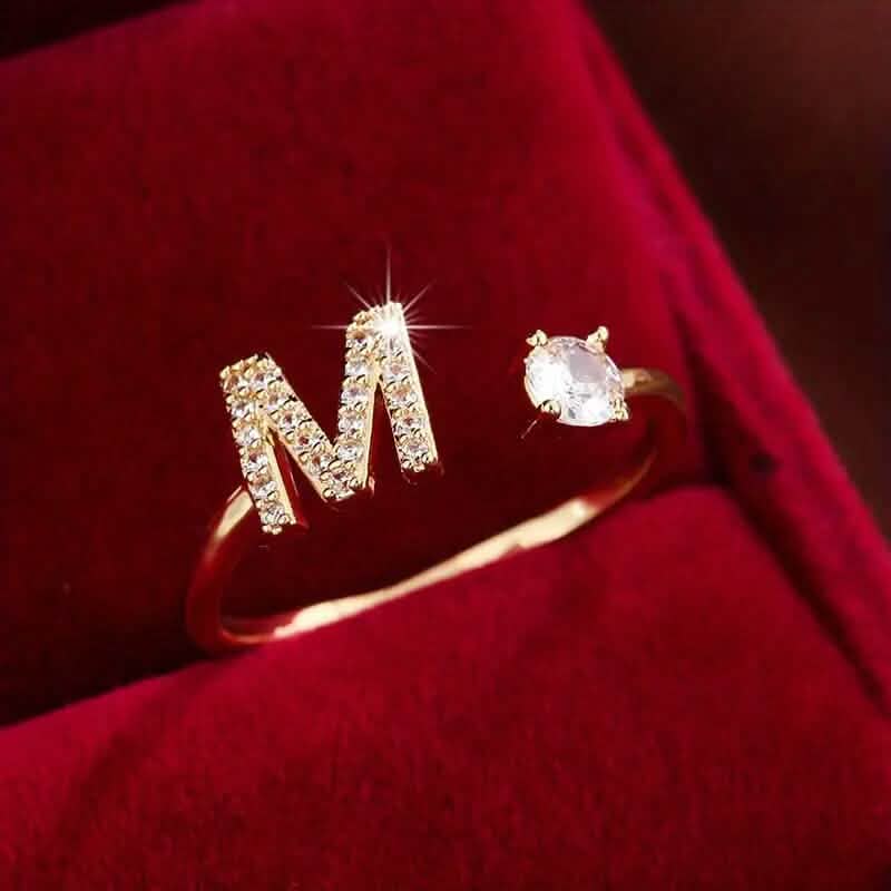 Adjustable Copper Initial Ring with Four-Claw Round Zirconia