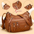 Fashion Multi Zipper Crossbody Bag, Soft Vegan Leather Shoulder Bag, Women's Multi Pockets Handbag Purse