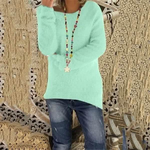 Women's Fashion Autumn and Winter Long Sleeve Knitted Sweaters Solid Color Warm Pullover Tops