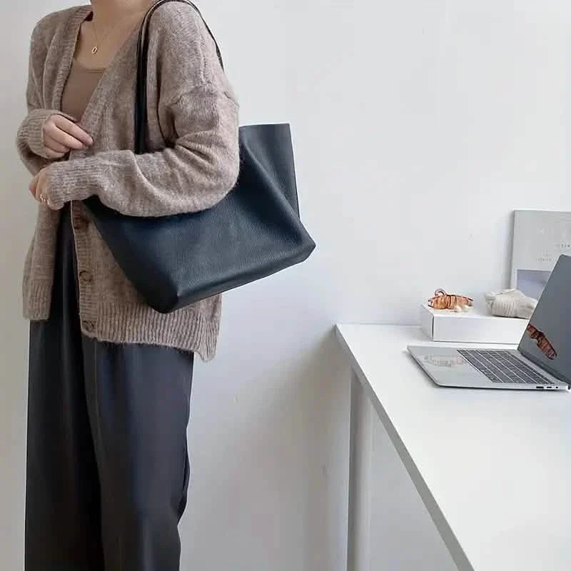Women's Large Totes PU Leather Shoulder Bag Soft Purse Hobo Handbag Casual Top Handle Bag For Travel Work