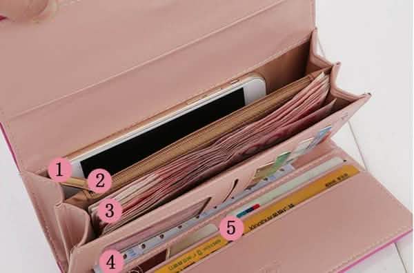Womens Wallets Purses Plaid PU Leather Long Wallet Hasp Phone Bag